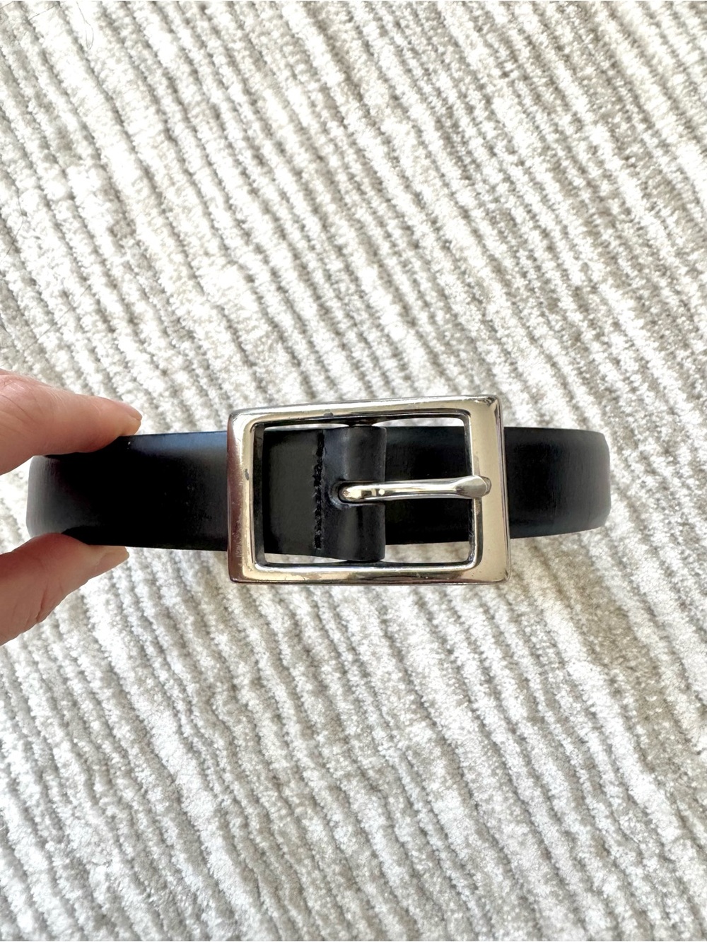 GAP Factory Genuine Italian Leather Black Belt Silver Square Buckle Size 28